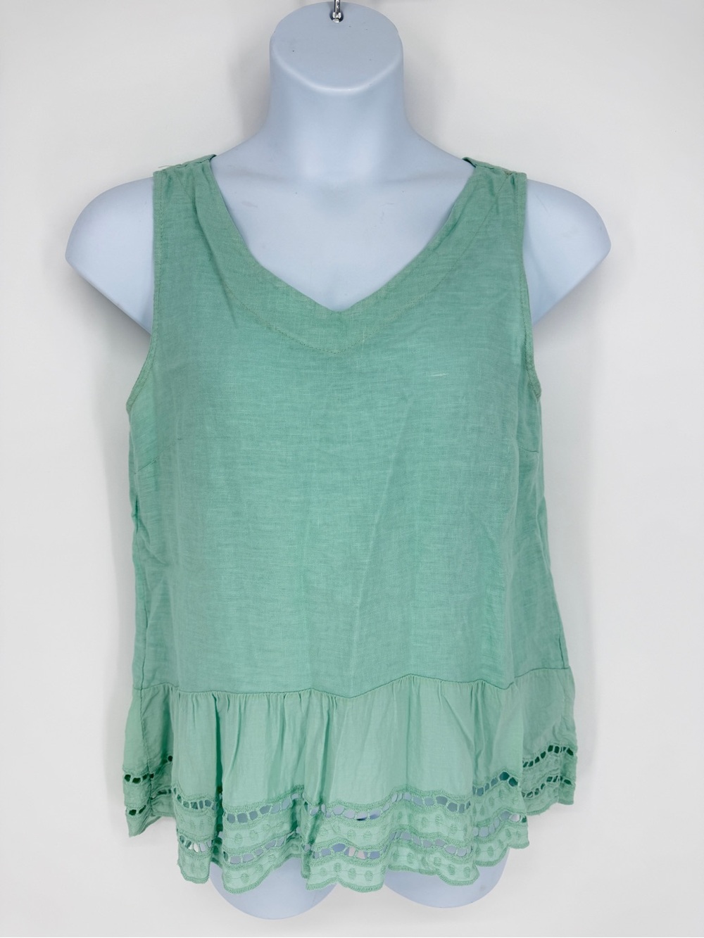 Valentina Naldi 100% Linen Top L Crochet Lace Hem Made In Italy Blue Boho Beach